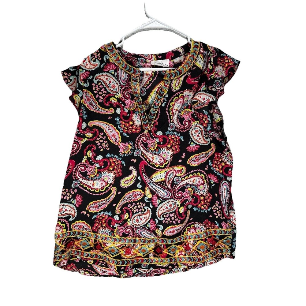 Emily Wonder Paisley Blouse Size Medium Embroidery Detail Sleeveless Boho Top